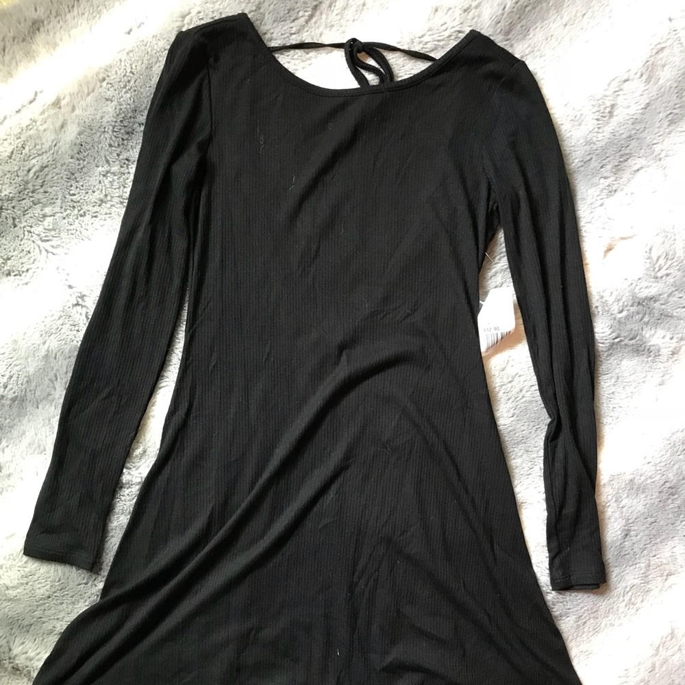 Open Tie Back Black Dress